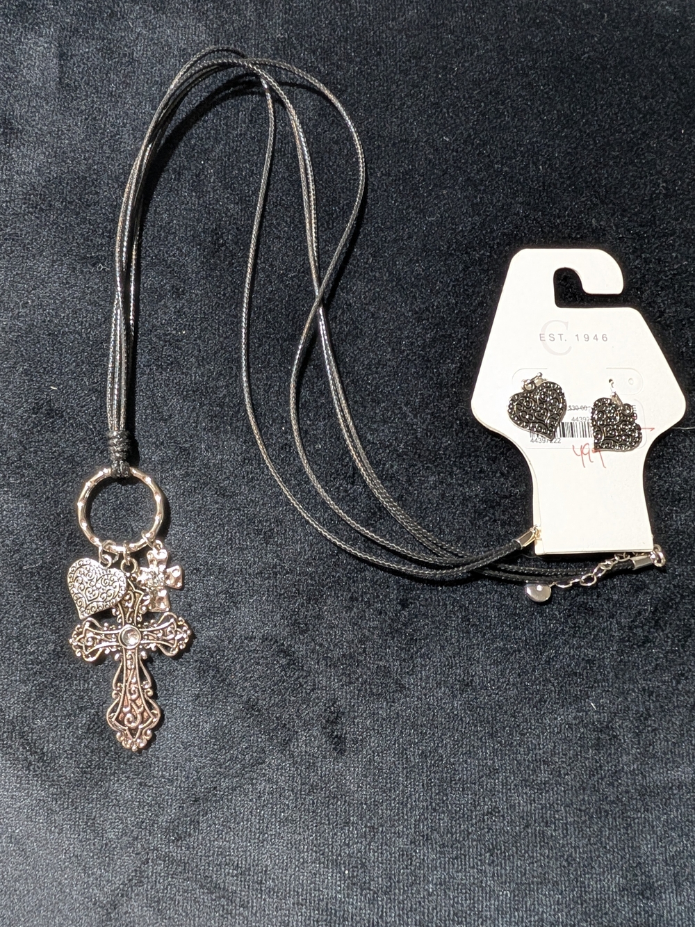 Heart & Cross Pendant Necklace and Earrings Set - Silver-Tone